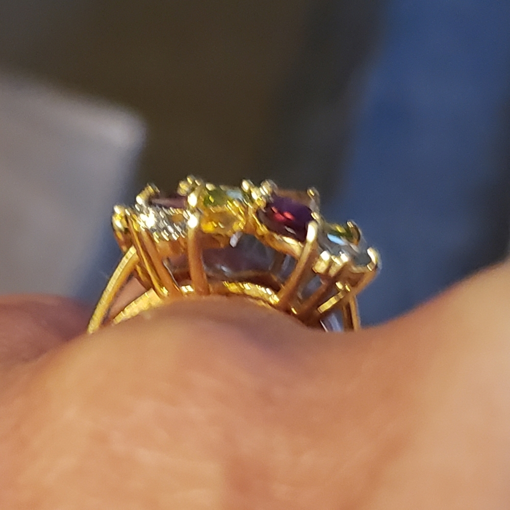 Authentic Gemstone Cluster ring 18K Gold over Sterling Silver size 5 - Picture 5 of 7